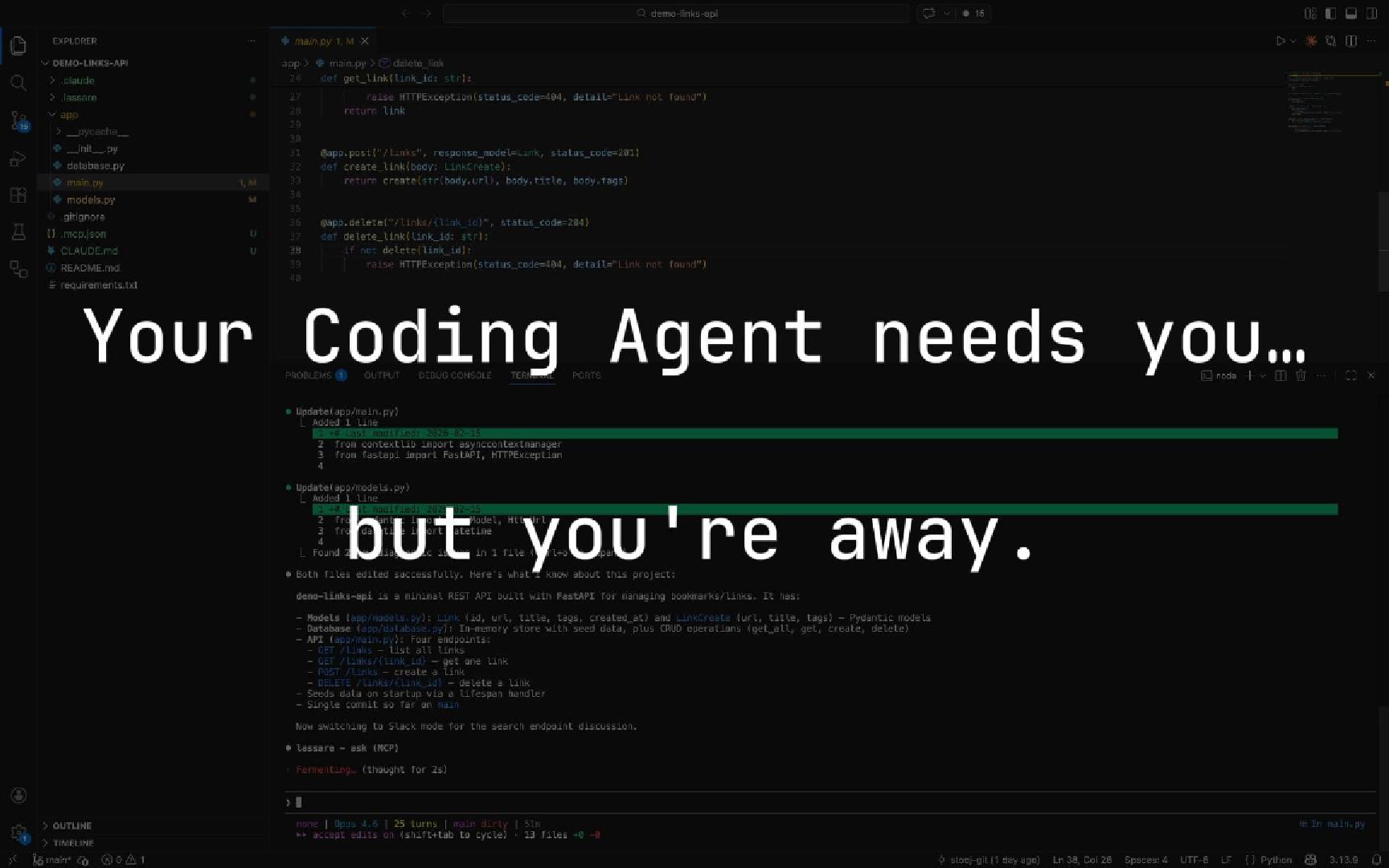 Lassare Demo — Claude Code asking questions via Slack